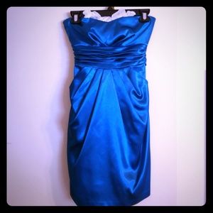 Strapless Jewel Tone Blue/Dk. Teal Cocktail Dress